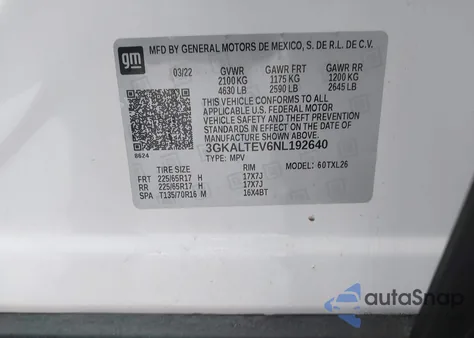 2022 GMC Terrain Awd Sle z USA, uszkodzony, nr VIN 3GKALTEV6NL192640